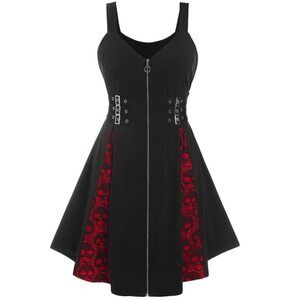 2637 Plus Size Dresses Sleeveless Wrap V-Neck Gothic Vintage 50S Spaghtti